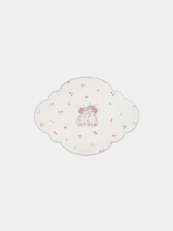 Салфетка под приборы, 30x45 см, ПВХ, фигурная, молочная, Кролики и цветы, Rock print, image-0