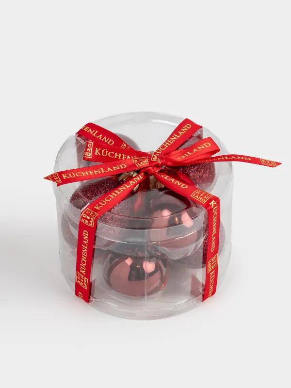 Шырша ойыншықтарының жиынтығы, 4 см, 8 дана, шыны, жылтырақтары бар, қою қызыл, Шар, Ball sparkle, image-4