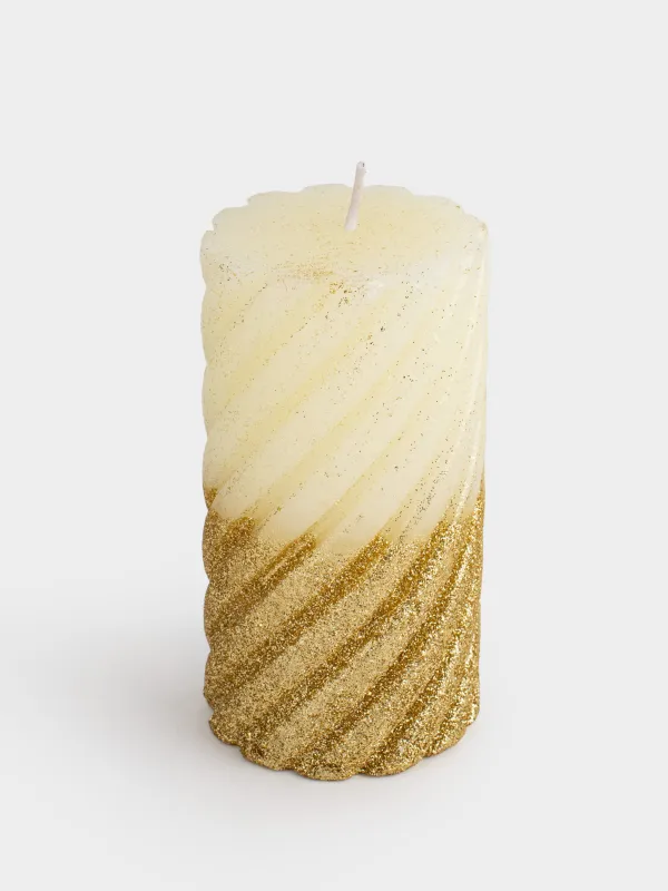 Свеча, 8х14 см, цилиндрическая, с блестками, золотистая, Spiral shap, image-1