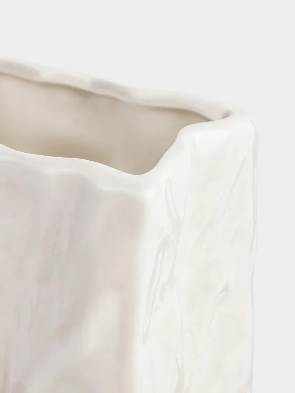 Стакан для ванной комнаты, 12 см, фарфор P, серо-бежевый, Мятый эффект, Crumple bath, image-3