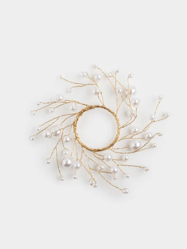 Венок для свечи, 10/16 см, пластик/металл, шампань, Жемчужины, Balls decor, image-0