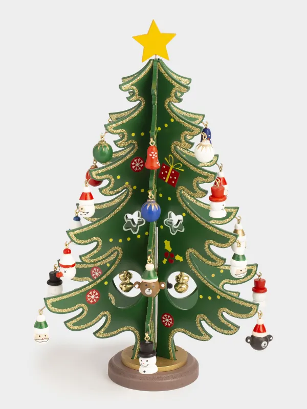 Мүсінше, 29 см, салпыншағы бар, МДФ, жасыл, Ойыншықтары бар шырша, Christmas style, image-4