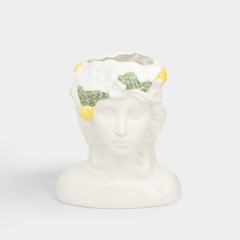 Гүл вазасы, 26 см, сәндік, керамика, сүт түстес, Жемісі мен гүлдері бар қыз, Girls