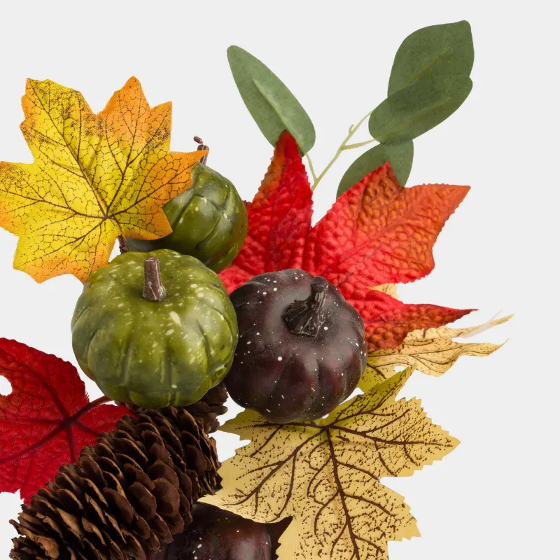 Сәндік композиция, 21 см, полистирол, Қара асқабақтағы күзгі букет, Grand garden decor, image-2