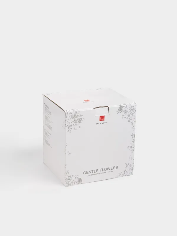 Ас сервизі, 6 адам, 18 зат, фарфор P, ақ, Сұр гүлдер, Gentle flowers, image-7