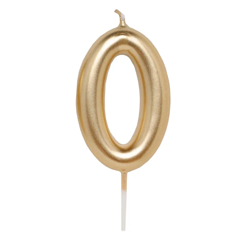 Свеча для торта, 8 см, золотистая, Цифра 0, Birthday party, image-0