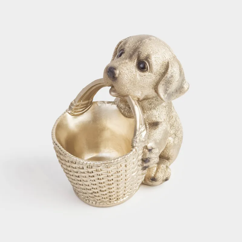 Кәмпит ыдысы, 19х18 см, сабы бар, полирезин, сарғылт-қоңыр, Себеті бар лабрадор, Dog, image-2