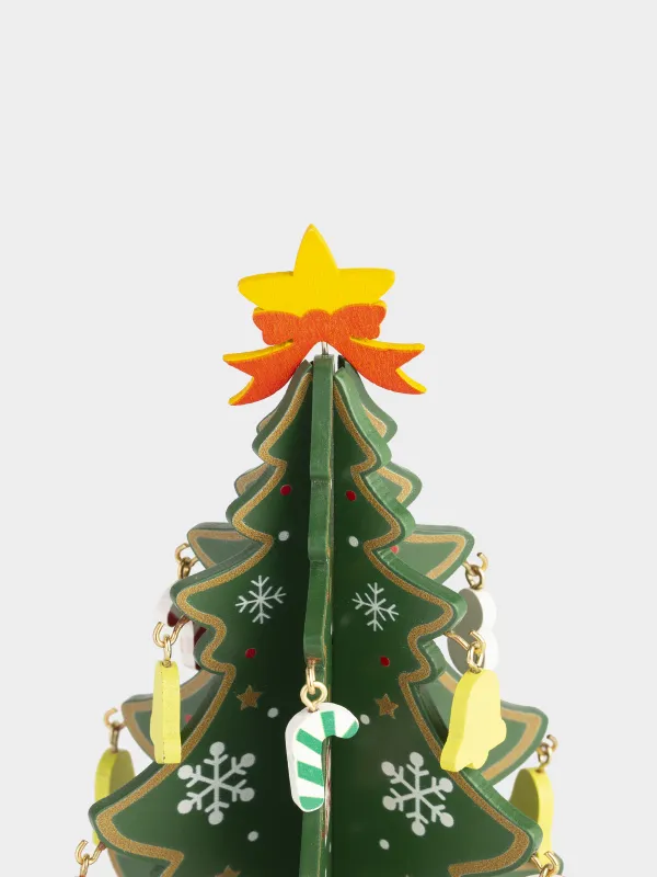 Статуэтка, 18 см, с подвесками, МДФ, зеленая, Ель с игрушками, Christmas style, image-1