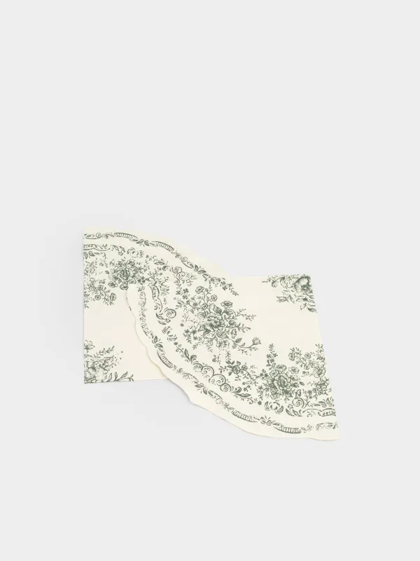 Қағаз майлықтар, 33 см, 20 дана, дөңгелек, ақ, Жасыл гүлдер, Green lace, image-3