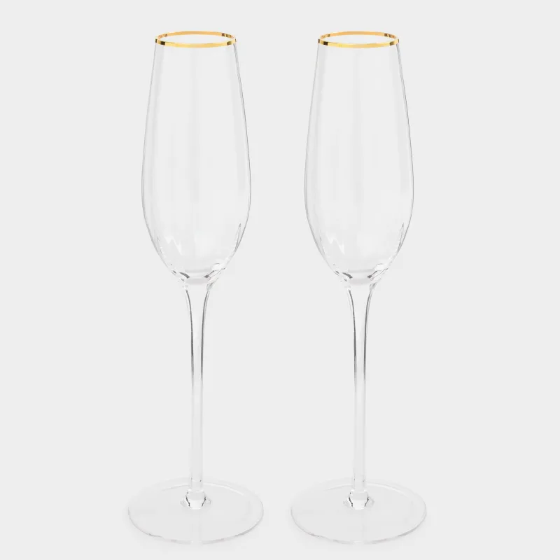 Шампан бокалы, 210 мл, 2 дана, шыны Р, алтын жиегі бар, Filo R gold, image-0