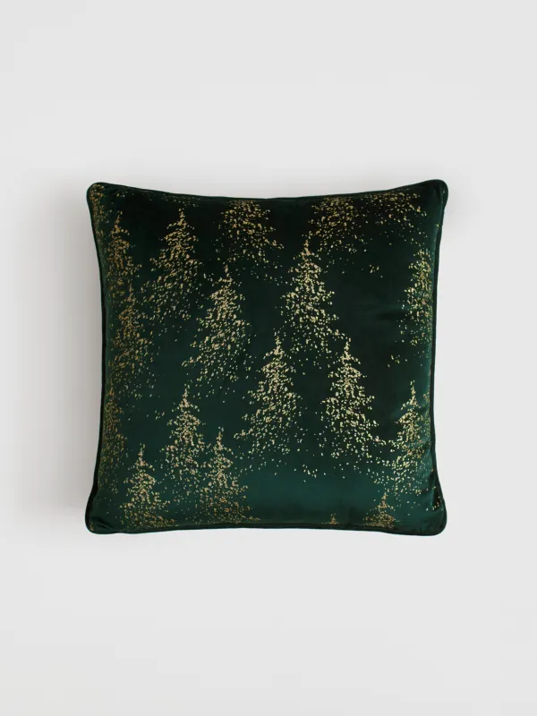 Сәндік жастық, 45х45 см, барқыт, қою жасыл, Қылқан жапырақты орман, Sparkle, image-0