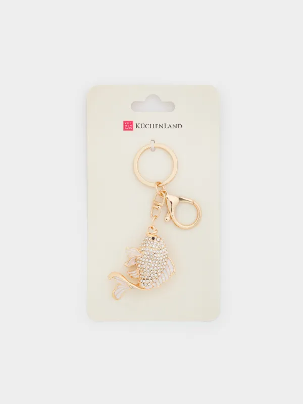 Брелок, 12 см, металл/стразы, золотистый, Рыбка, Keychain crystal, image-5