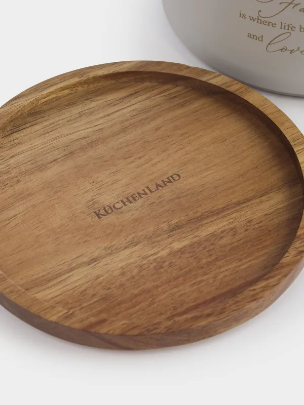 Сусымалы өнімдерге арналған құты, 850 мл, металл/ағаш, сүт түстес, Ritlen, image-2