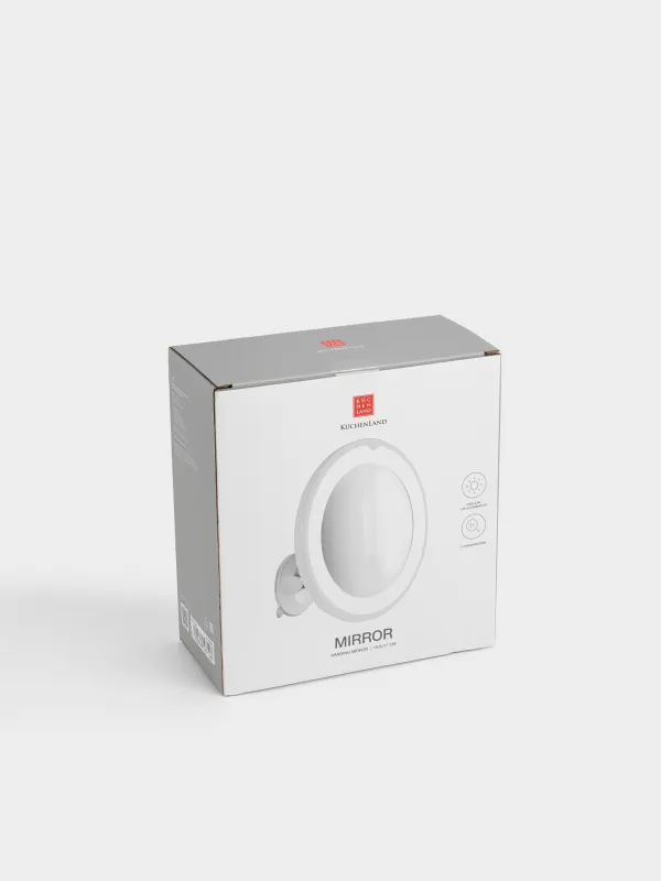 Аспалы айна, 19/12 см, үлкейтетін, жарықтандырылған, сорғышта, пластик, ақ, Mirror, image-6