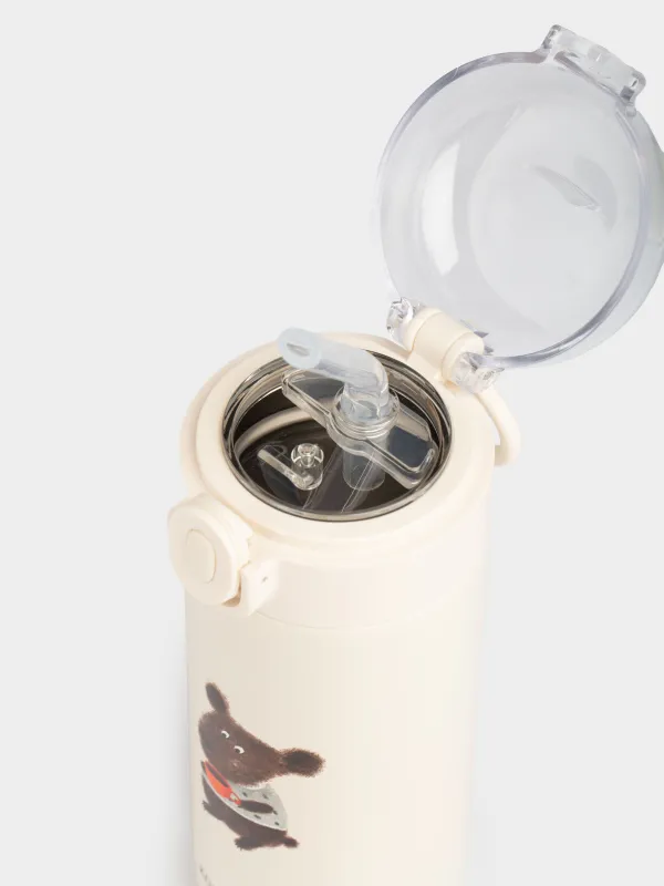 Балаларға арналған термос, 320 мл, сабаны бар, болат/пластик, сарғылт-қоңыр, ДИЗАЙН, Cute vessel, image-3