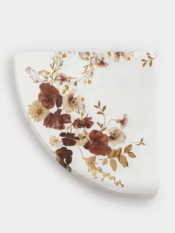 Салфетки бумажные, 33 см, 20 шт, круглые, белые, Осенние цветы, Flower garden, image-0