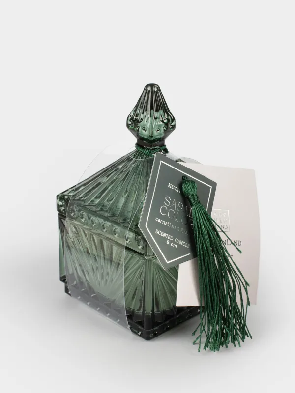 Свеча ароматическая, 6x11 см, в подсвечнике, с крышкой, с кисточкой, стекло, зеленая, Carnation&Freesia, Sabal color, image-6