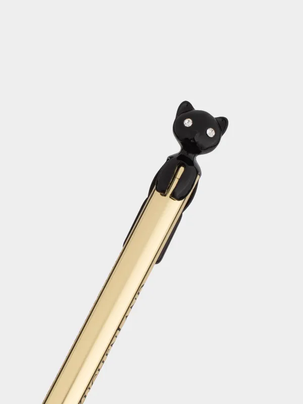 Шарикті қалам, 14 см, мүсіншесі бар, металл, алтын, қара мысық, сурет фигурасы, image-3
