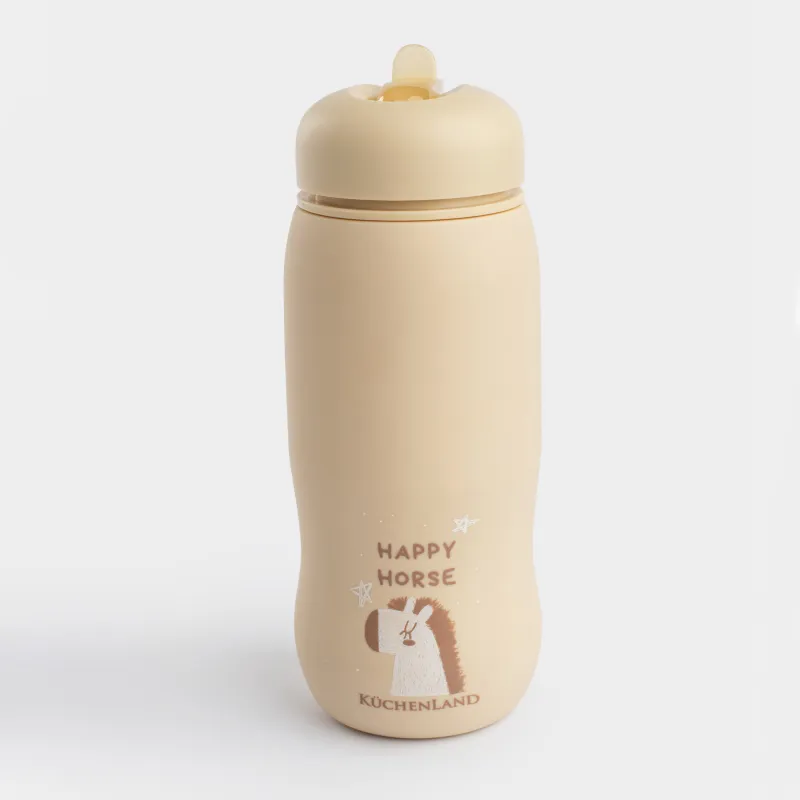 Ішуге арналған бөтелке, балаларға арналған, 450 мл, бауы бар, силикон/пластик, көгілдір, Жылқы, Kiddy