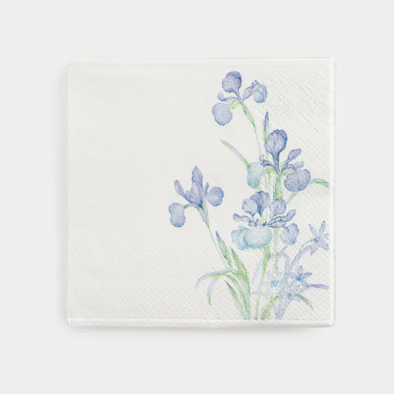 Салфетки бумажные, 21х21 см, 20 шт, квадратные, белые, Ирисы, Iris garden