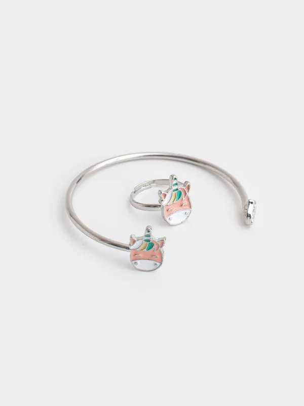 Набор украшений, 3 пр, детский, цепочка/браслет/кольцо, металл, Единорог, Unicorn, image-2