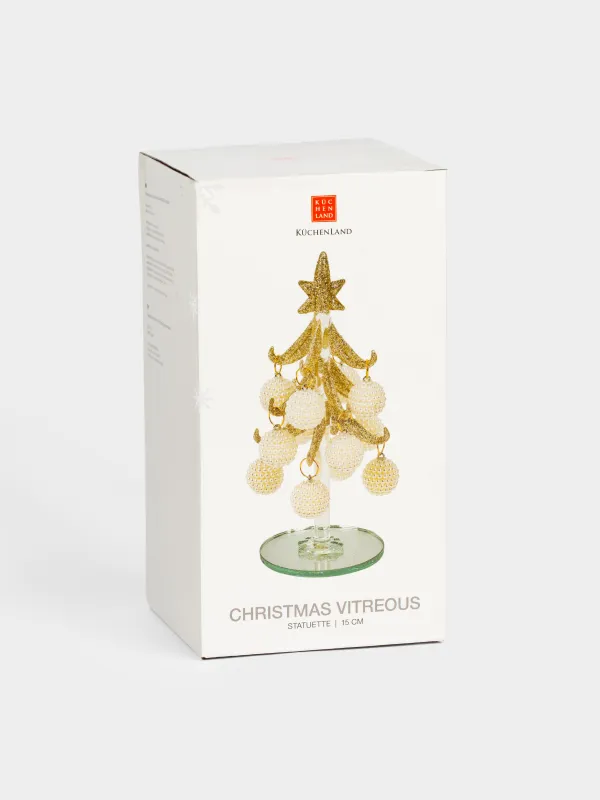 Статуэтка, 15 см, с подвесками, стекло, золотистая, Ель с шишками, Christmas vitreous, image-4