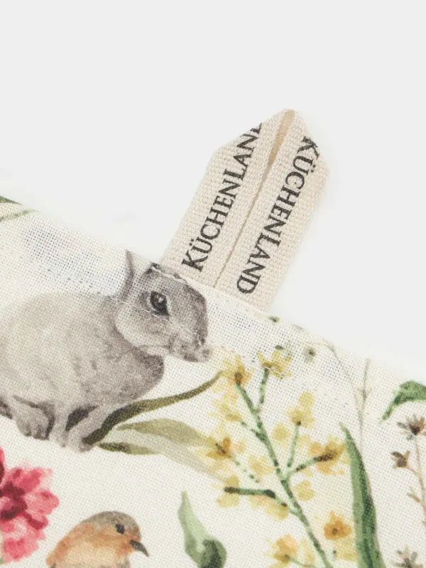 Полотенце кухонное, 40х60 см, хлопок, бежевое, Кролики в цветах, Rabbit in flowers, image-4