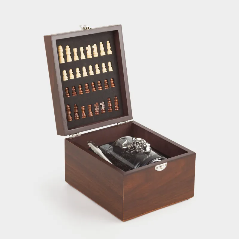 Вискиге арналған жиынтық, 1 адам, 4 зат, қорапта, шыны/текшелер/қысқыштар, шыны/мәрмәр, Шахмат, Sabal