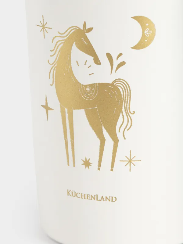 Термокружка, 380 мл, сталь/пластик, белая, Лошадь, Coffee time, image-1