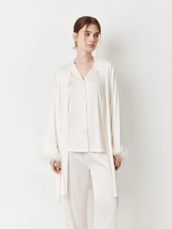 Әйелдер халаты, үйге арналған, өлшемі L, ұзын жеңді, полиэстер/қауырсын, сүт түстес, Adria, image-2