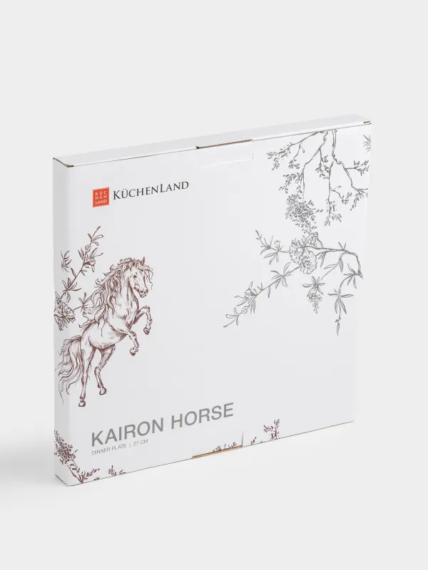 Түскі ас тәрелкесі, 27 см, фарфор N, ақ, күміс жиектері бар, Жылқы, Kairon horse, image-5