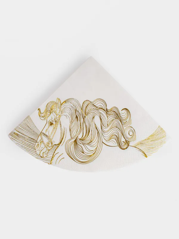 Қағаз майлықтар, 33 см, 20 дана, дөңгелек, ақ, Алтын жылқы, Horse gold, image-0