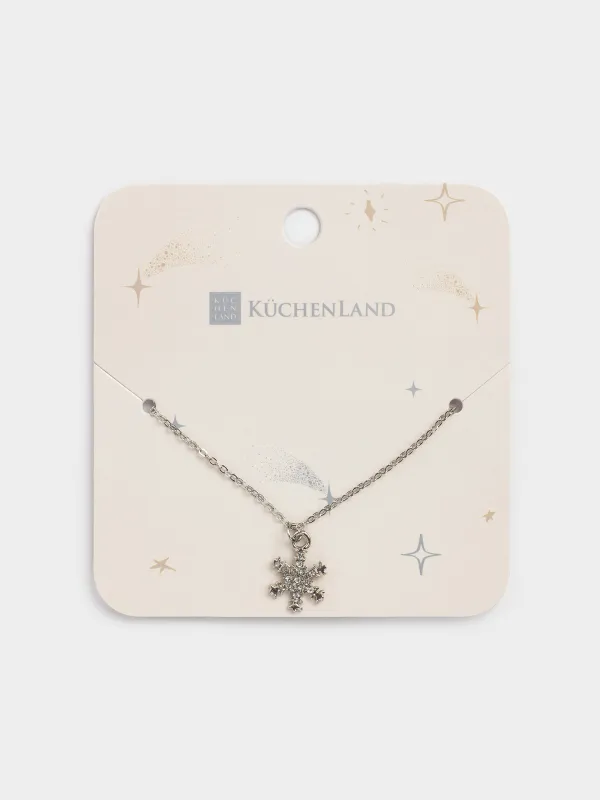 Тізбек, 30 см, аспасы бар, металл, күміс, Ажурлы қар ұшқыны, Rime, image-2