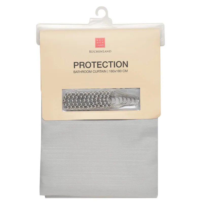 Штора для ванной, 180х180 см, с кольцами, полиэстер/металл, серая, Protection, image-0