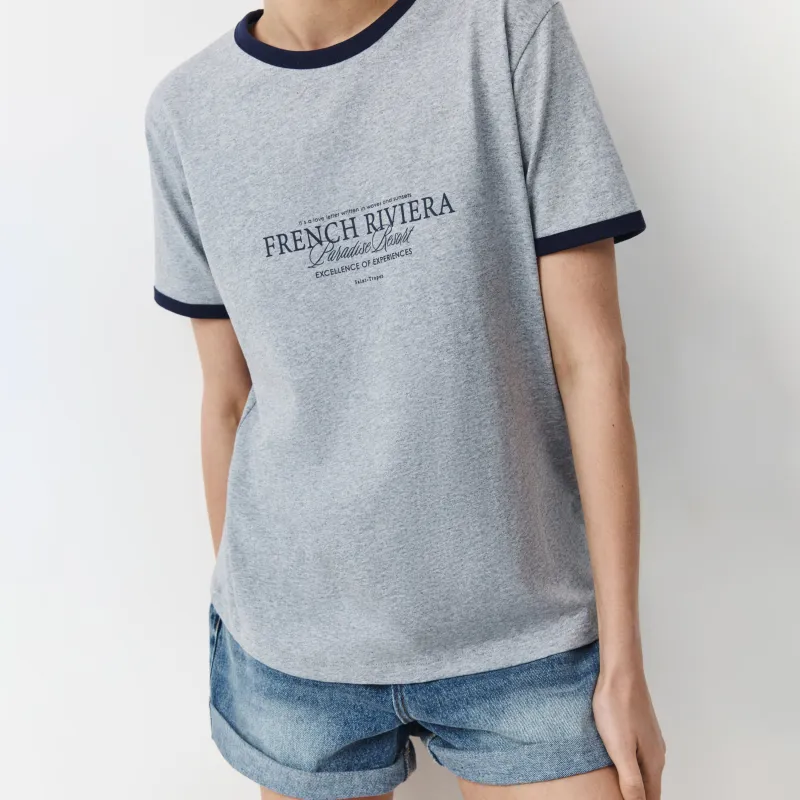 Әйелдер футболкасы, өлшемі L, контрастты жиегі бар, мақта/эластан, сұр, Isidora