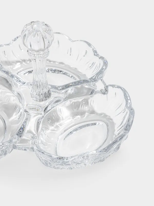 Менажница, с декором, 20х13 см, 3 отд, с ручкой, стекло, Clear pattern, image-1