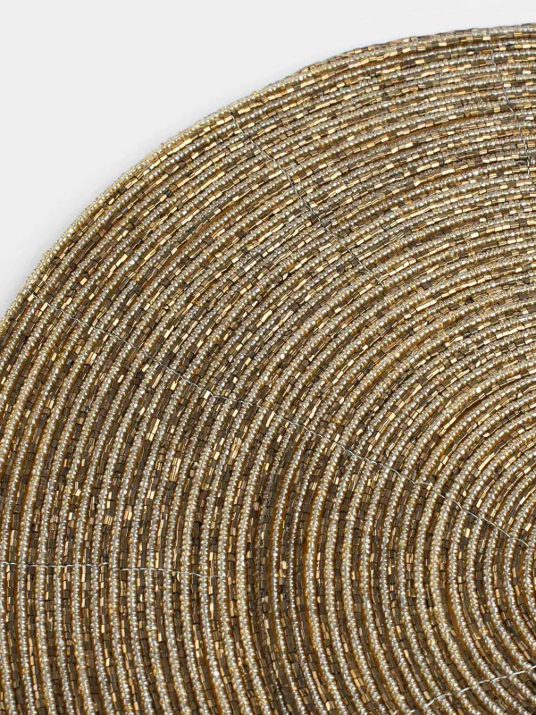 Салфетка под приборы, 36 см, бисер, круглая, золотистая, Shiny beads, image-2