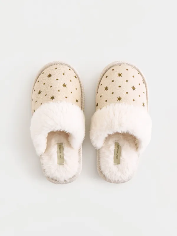 Тапочки детские, домашние, микрофибра/искусственный мех, бежевые, Звезды, Downy joy, image-1