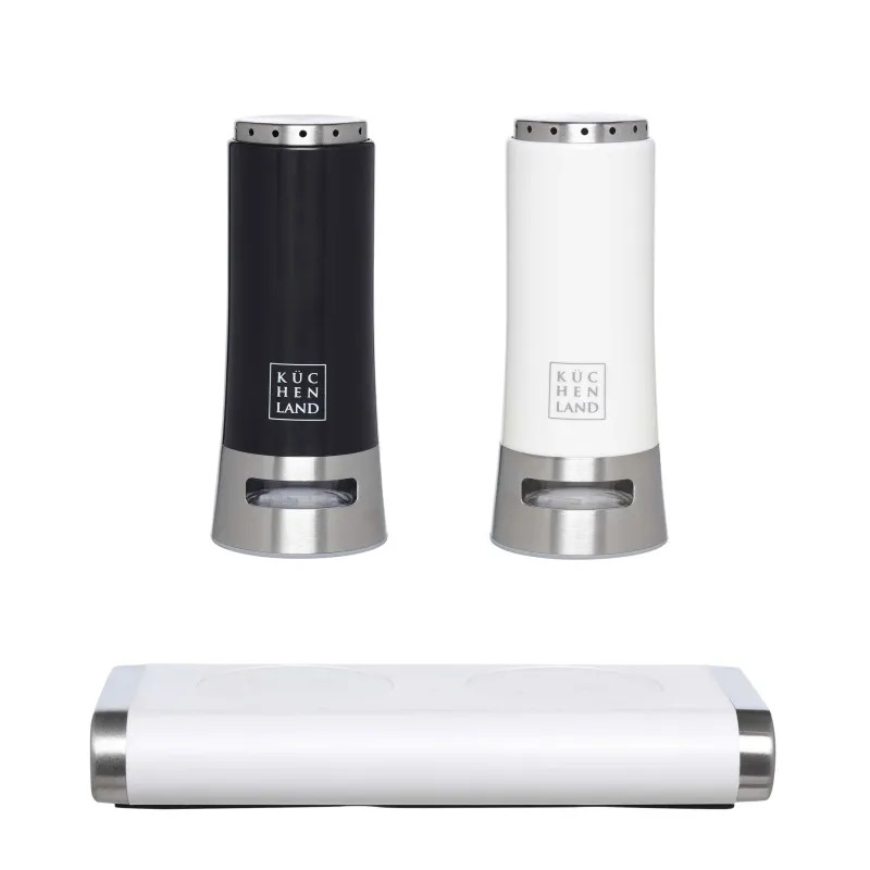 Набор для соли и перца, 11 см, на магнитной подставке, сталь/пластик, черный/белый, B&W, image-1