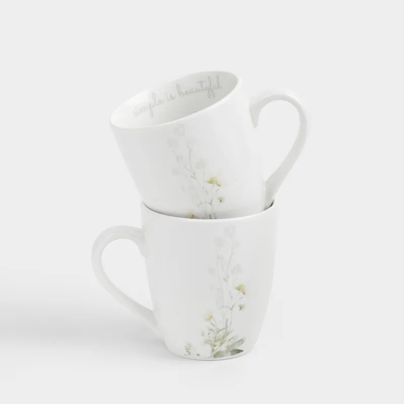 Кружка, 350 мл, 2 шт, Цветы и листья, Rareness flower