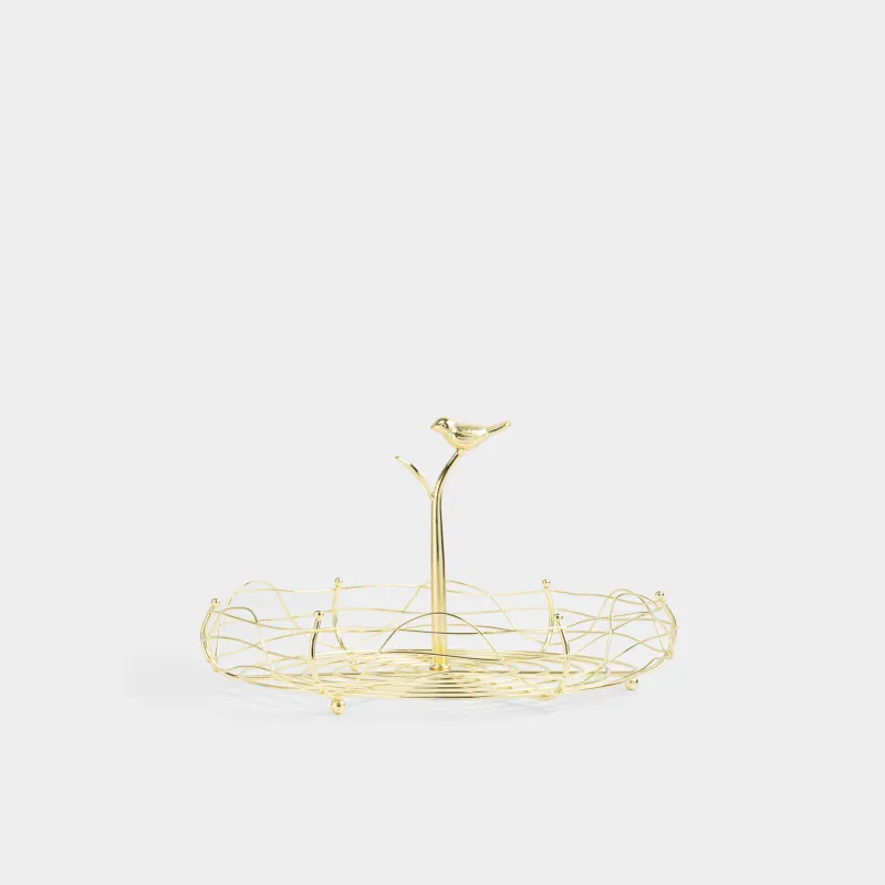 Корзина для фруктов, 29х17 см, с ручкой, металл, золотистая, Птица, Twist gold