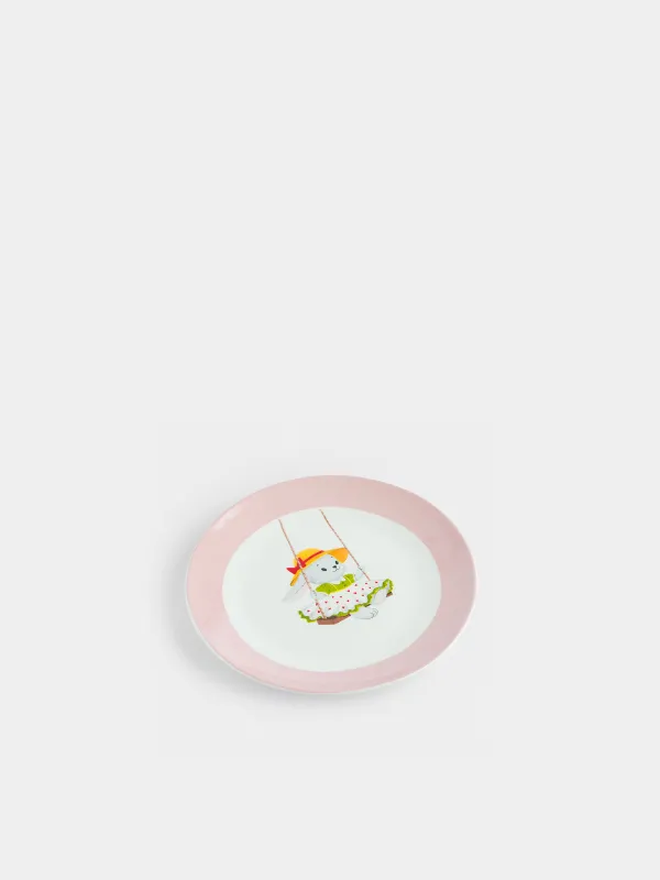 Балаларға арналған тіскебасар тәрелкесі, 19 см, фарфор N, ақ және қызғылт, Әткеншектегі қоян, Ideas life, image-2