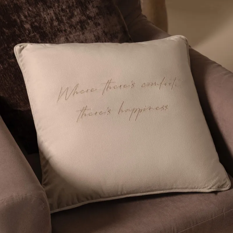 Подушка декоративная, 45х45 см, вельвет, молочная, Scroll