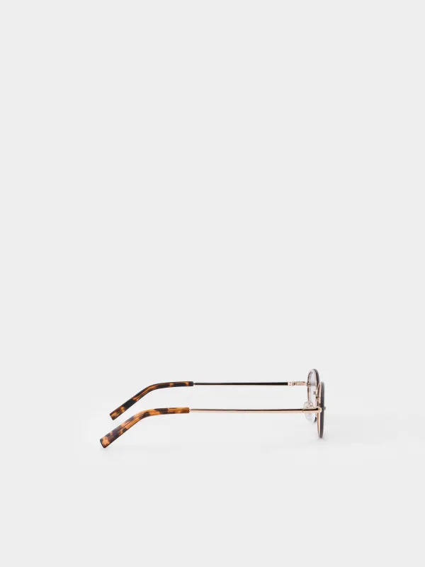 Күннен қорғайтын көзілдірік, металл/акрил, жиексіз, сопақ, алтын-сұр, Eyewear, image-2