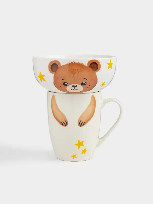 Балаларға арналған ыдыс-аяқ жинағы, 2 зат, фарфор N, ақ және алтын, Дизайн, Little friend, image-0