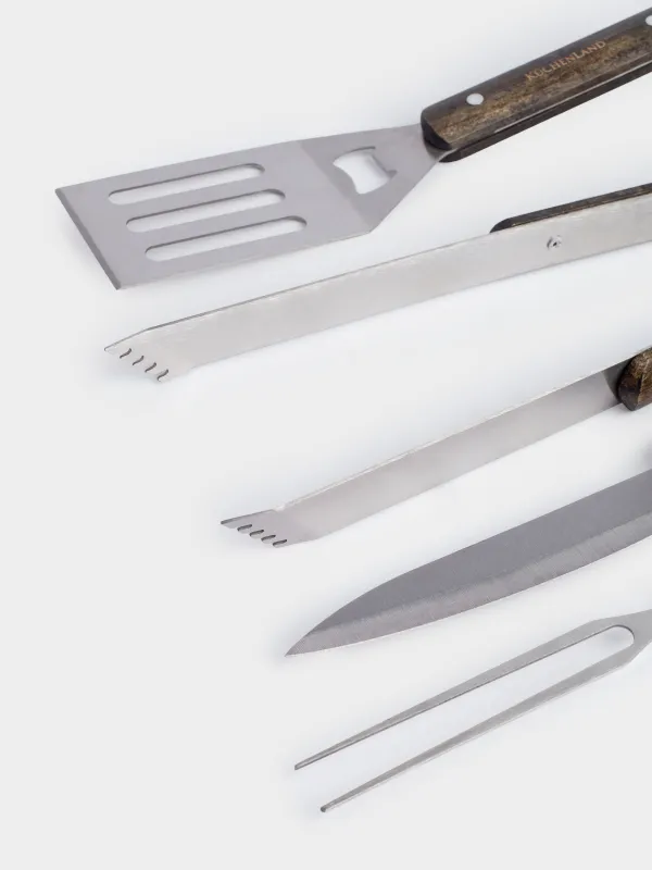 Барбекю жинағы, 4 PR, былғары қаптамада, болат / ағаш / эко былғары, барбекю, image-3