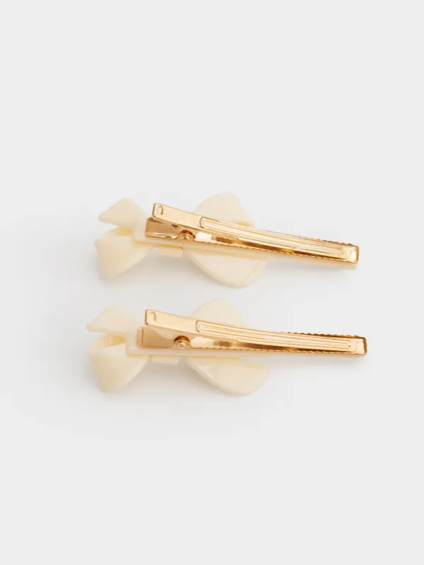 Шаш қыстырғыш, 7 см, 2 дана, акрил/металл, сүт түстес, Бант, Hairstyle, image-2