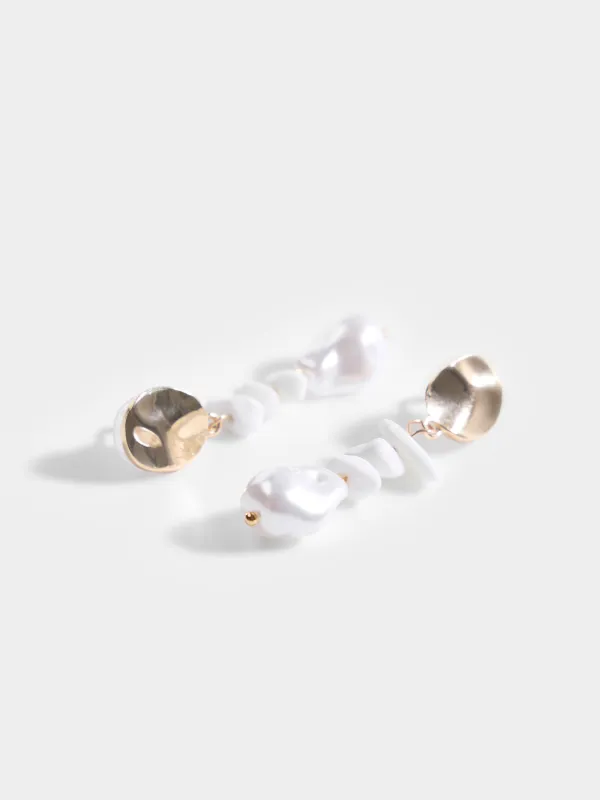 Пусет сырғалары, 6 см, 2 дана, болат/пластик/қабыршақ, алтын түстес, Jewelry seaside, image-3
