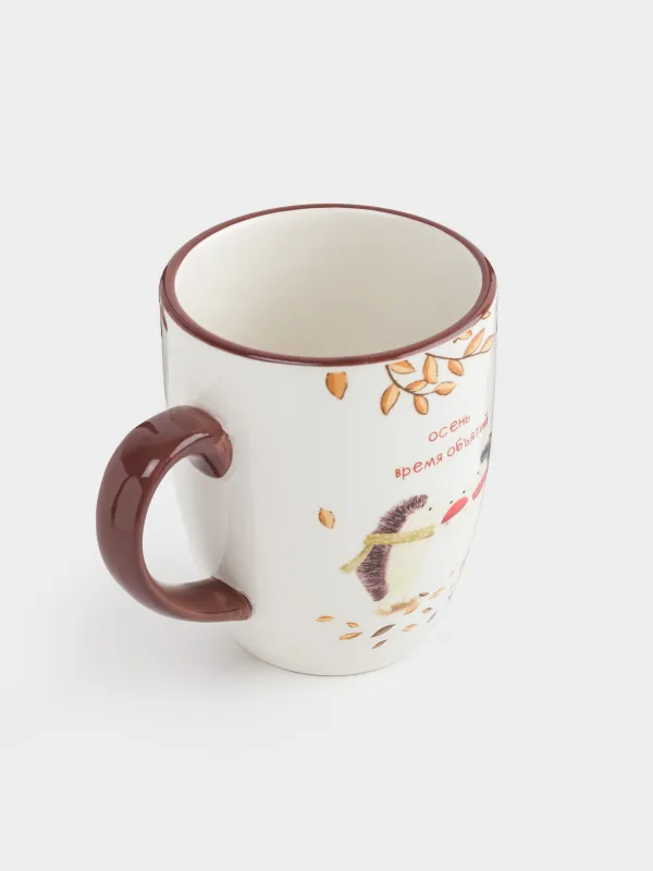 Саптыаяқ, 330 мл, керамика, ақ-қоңыр, Шарф таққан кірпілер, Forest hedgehogs, image-1