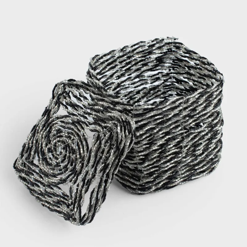 Қобдиша, 10х10 см, моншақ, қара-күміс, Shiny beads, image-3